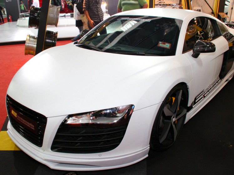 Audi R8 Spyder on display at the Kuala Lumpur International Motor Show 2010 on December 10, 2010 in Kuala Lumpur, Malaysia