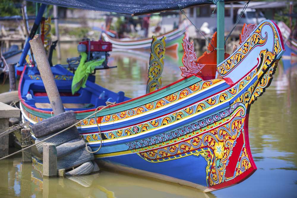 Colourful fishing boat at a fishing village in Kelantan