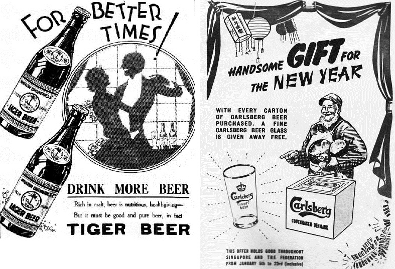 Left: Tiger beer ad from 1933, Right: Carlsberg Chinese New Year ad from 1955