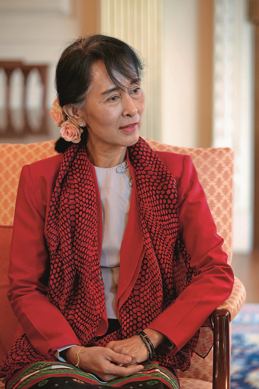 WASHINGTON, DC - SEPTEMBER 18: Nobel Peace Prize winner and Burmese pro-democracy opposition leader Daw Aung San Suu Kyi meets with U.S. Secretary of State Hillary Clinton at the State Department September 18, 2012 in Washington, DC. Having spend most of the last two decades as a political prisoner under house arrest in her home nation of Myannmar, formerly known as Burma, Suu Kyi was elected to Parliament in 2012 and her political party, the National League for Democracy, won a majority of seats. (Photo by Chip Somodevilla/Getty Images)