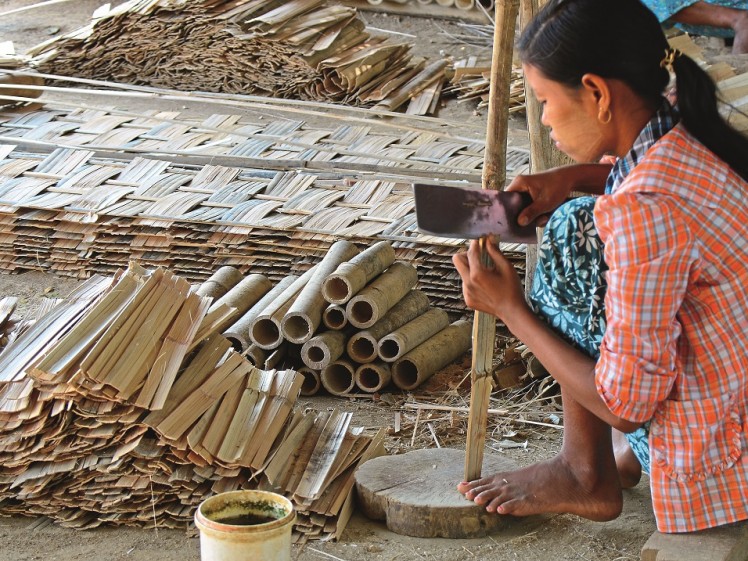 Slicing the bamboo