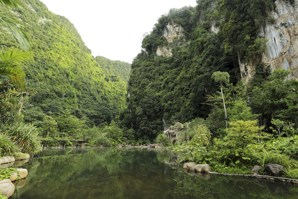 A naturally heated pool at the Banjaran Hotspring Retreat near Ipoh, Malaysia. The luxury resort has pools heated by naturally occuring geothermal energy.