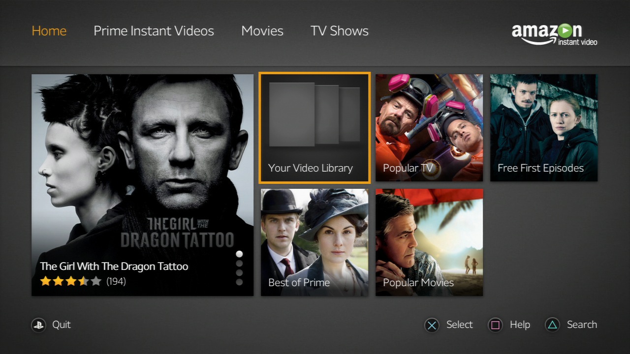 Amazon video services on the Sony PayStation