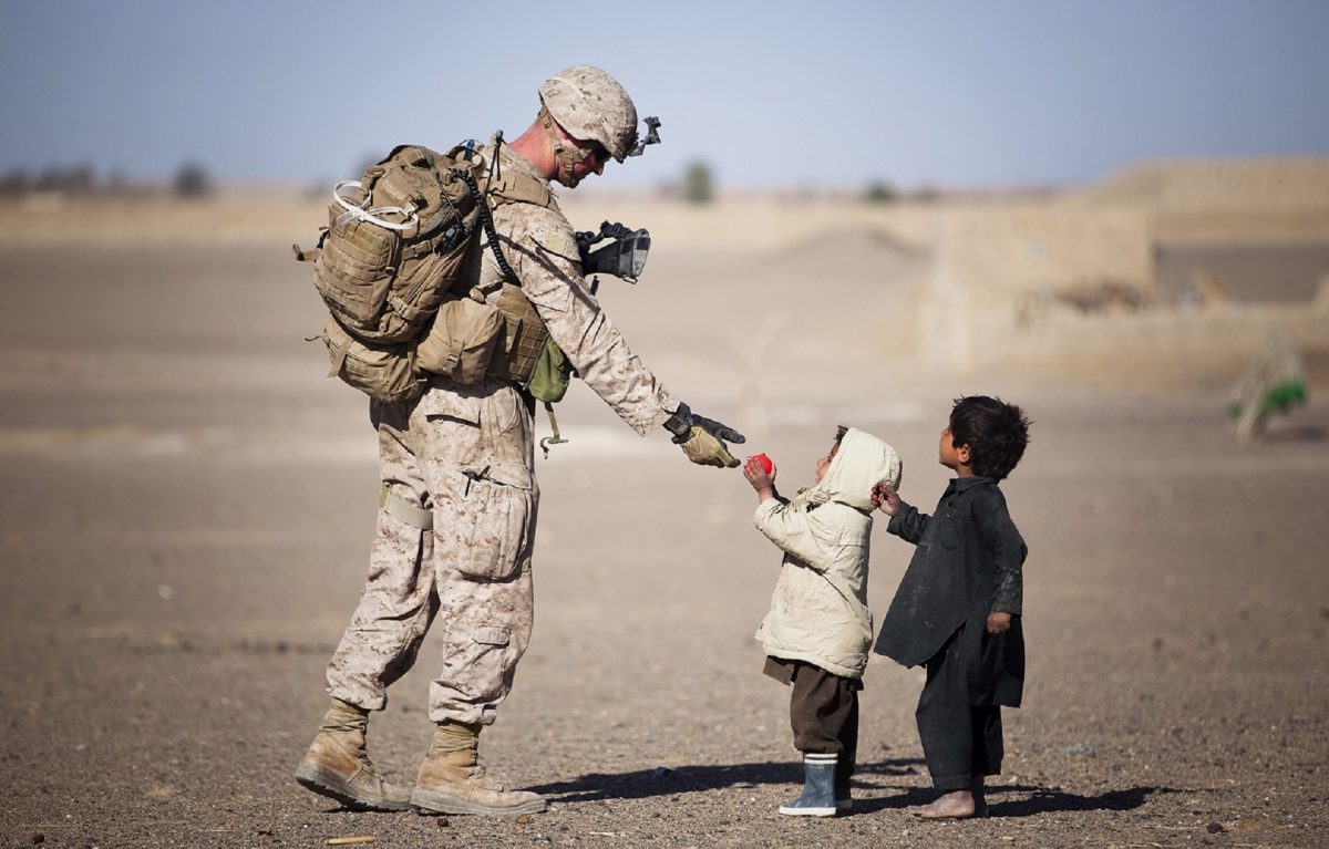 bilingual children and soldier