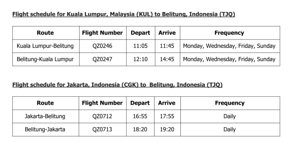 airasia belitung flight schedule